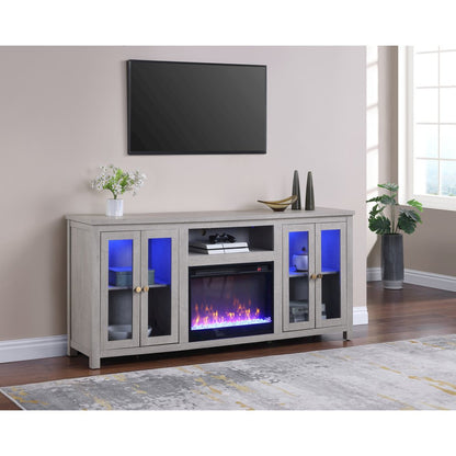 70"W White Walnut Finish Fireplace TV Stand Console with LED Light, Cabinets