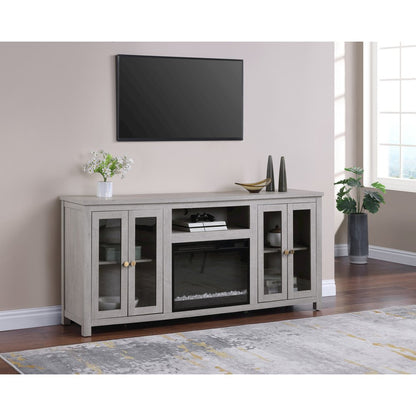 70"W White Walnut Finish Fireplace TV Stand Console with LED Light, Cabinets