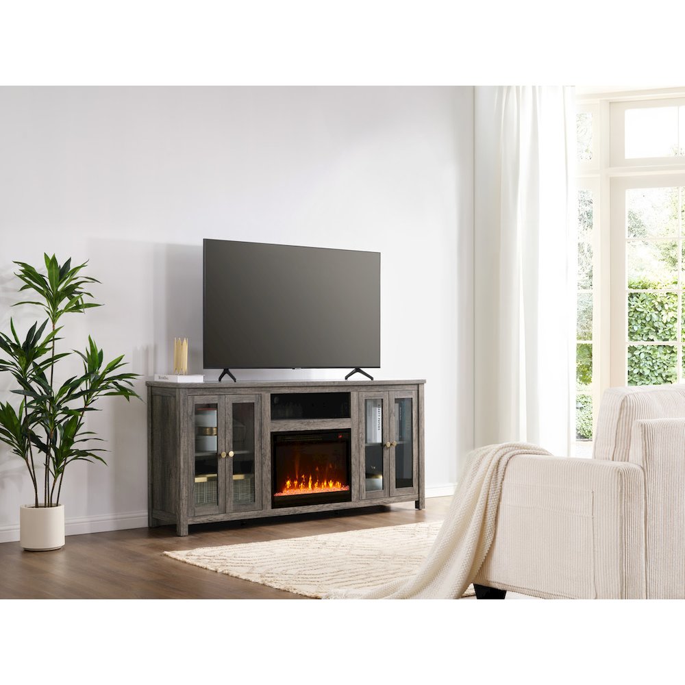 Ellington 70"W Gray Walnut Finish Fireplace TV Stand Console with Heater