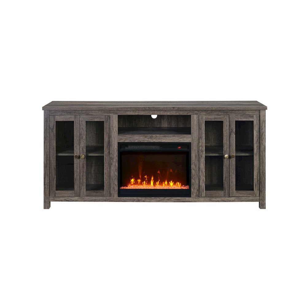 Ellington 70"W Gray Walnut Finish Fireplace TV Stand Console with Heater