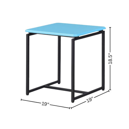 3 Piece Table Set, Carbon Fiber Wrap, Blue, Metal Frame