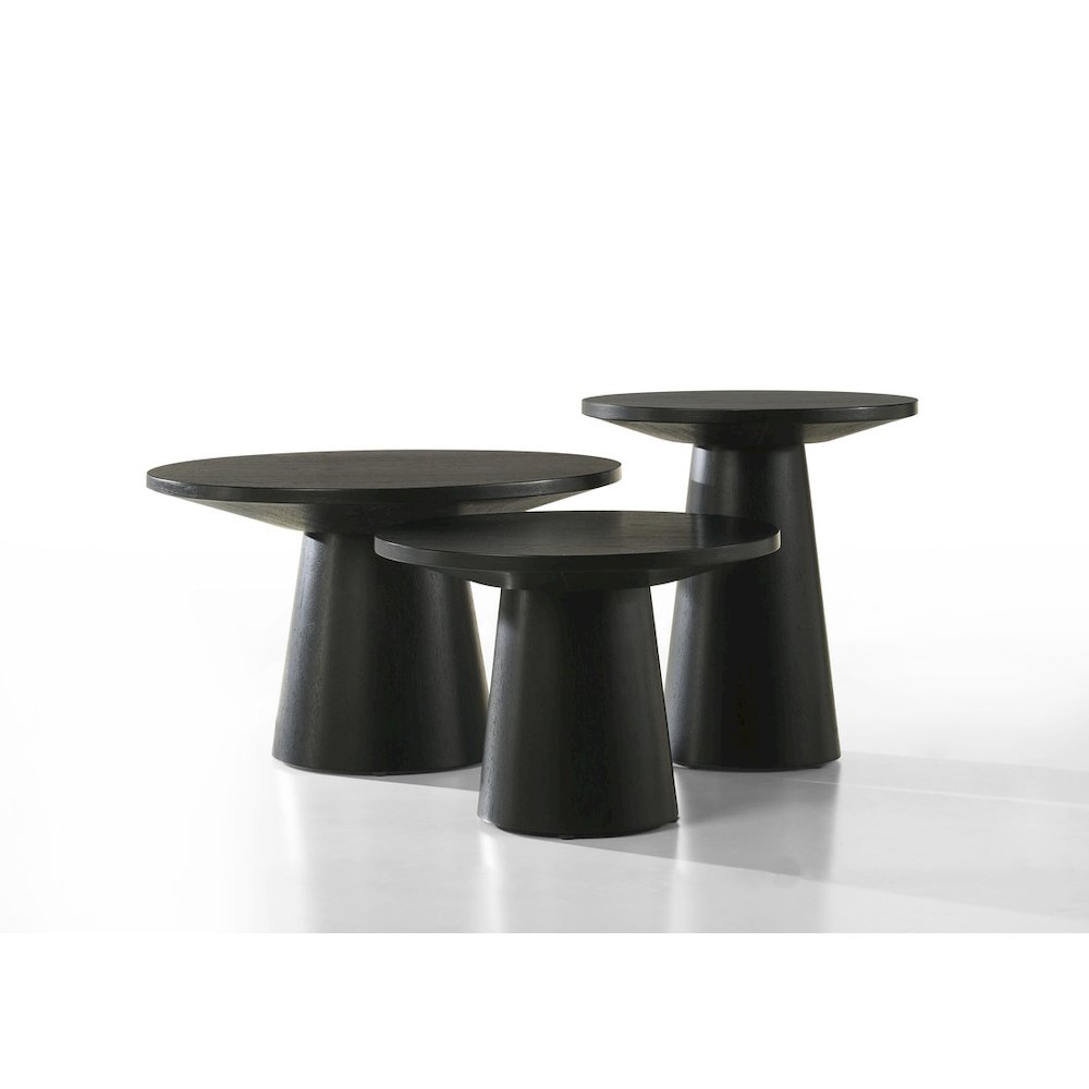 Black 3Pc Coffee, End, & Console Occasional Table Set with Pedestal Base