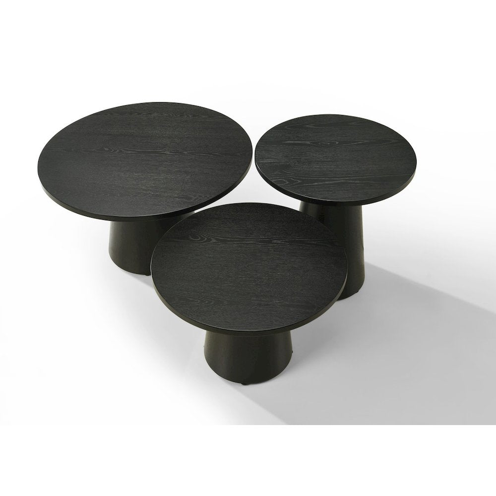 Black 3Pc Coffee, End, & Console Occasional Table Set with Pedestal Base