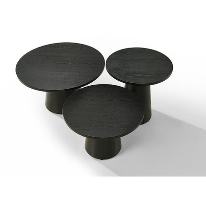 Black 3Pc Coffee, End, & Console Occasional Table Set with Pedestal Base