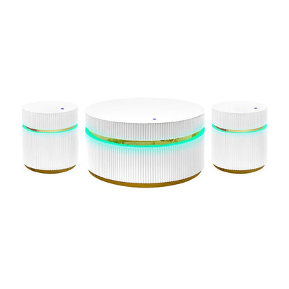 3-Piece Round Coffee Table Set with Glass Top and LED Lights