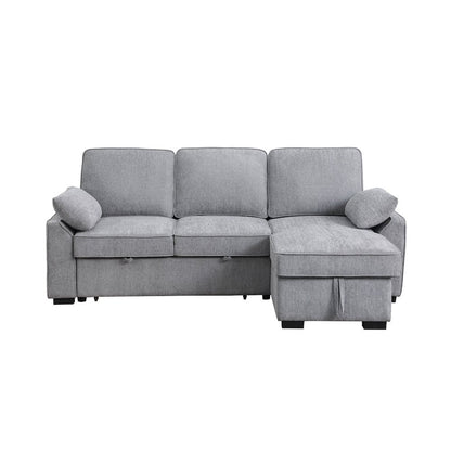 91"W Light Gray Chenille Fabric Reversible Sleeper Sectional with Storage Chaise