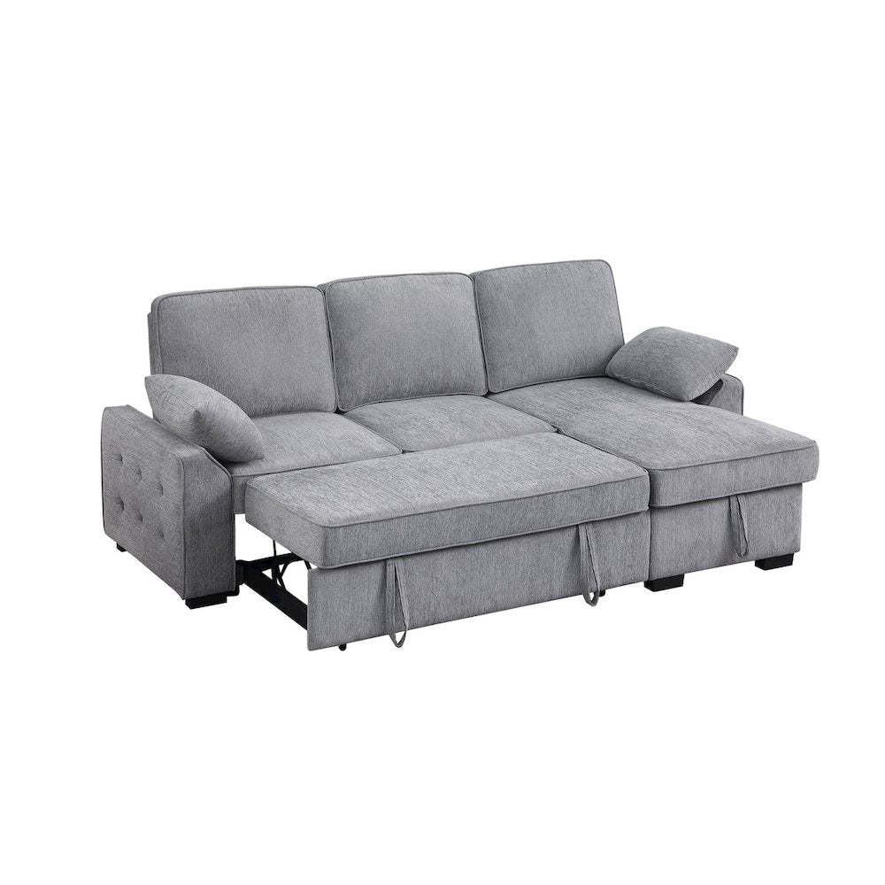 91"W Light Gray Chenille Fabric Reversible Sleeper Sectional with Storage Chaise