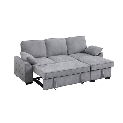 91"W Light Gray Chenille Fabric Reversible Sleeper Sectional with Storage Chaise