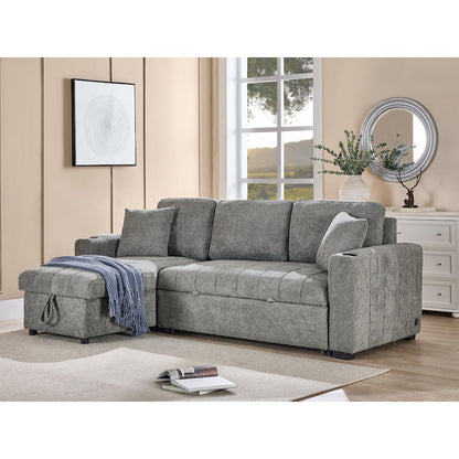 96" Gray Boucle Fabric Reversible Sleeper Sectional Sofa with Storage Chaise