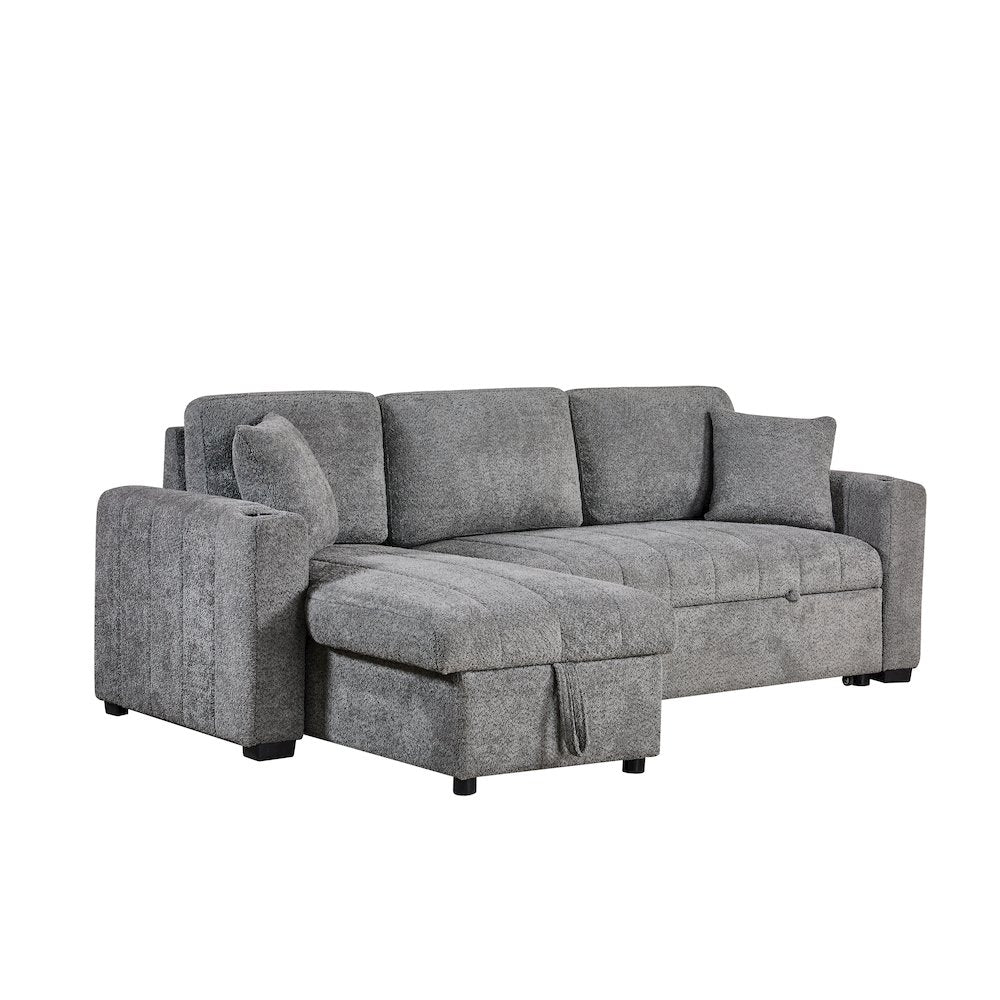 96" Gray Boucle Fabric Reversible Sleeper Sectional Sofa with Storage Chaise