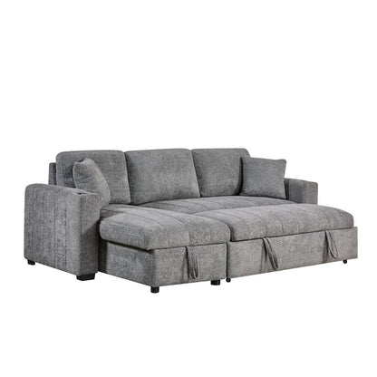 96" Gray Boucle Fabric Reversible Sleeper Sectional Sofa with Storage Chaise