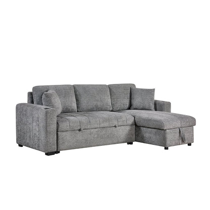 96" Gray Boucle Fabric Reversible Sleeper Sectional Sofa with Storage Chaise