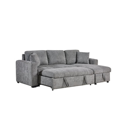 96" Gray Boucle Fabric Reversible Sleeper Sectional Sofa with Storage Chaise