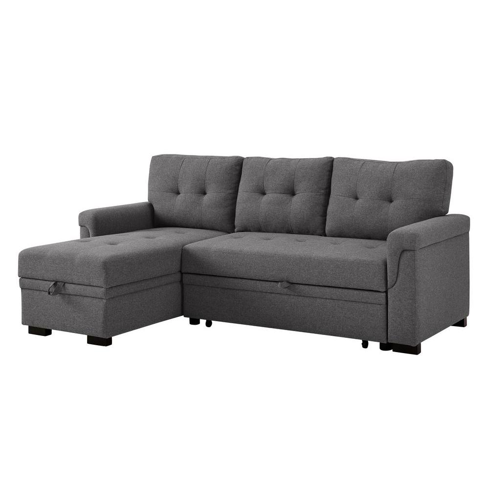 Stylish Reversible Sleeper Sectional Sofa with Storage Chaise in Dark Gray