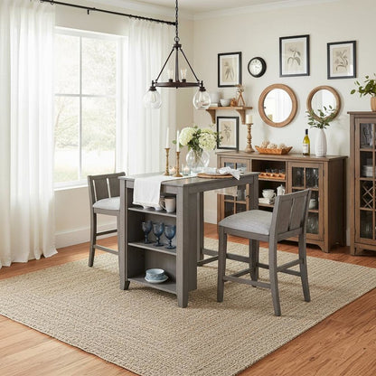 3 Piece Dining Set, Counter Height, USB Ports, Gray