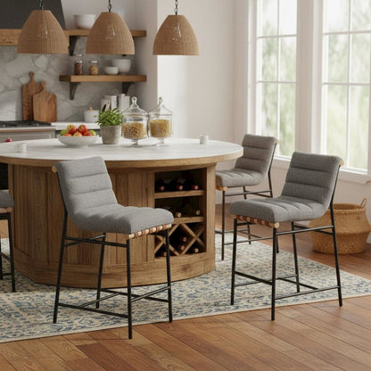 Counter Height Chair, Gray Boucle, Cognac PU