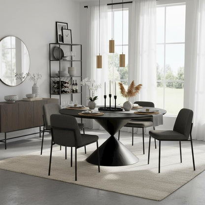 Round Dining Table, Ebony Black, Hourglass Base
