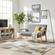 Gray Loveseat, Solid Wood Frame, Natural Arms