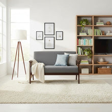Dark Gray Loveseat, Solid Wood Frame, Espresso Arms