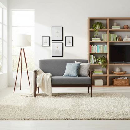Dark Gray Loveseat, Solid Wood Frame, Espresso Arms