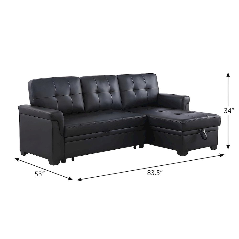 Leather-Upholstered Modern Sectional with Reversible Storage Chaise Sleeper