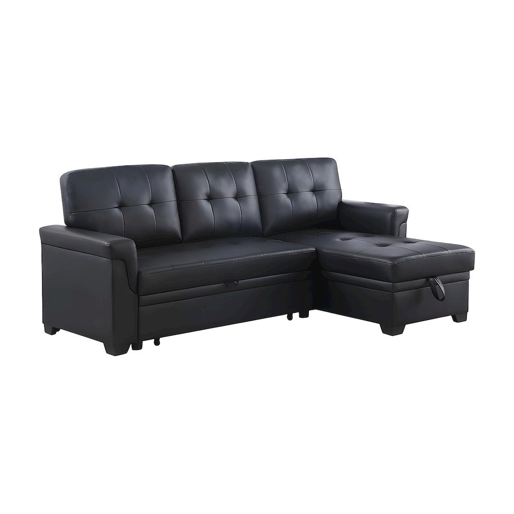 Leather-Upholstered Modern Sectional with Reversible Storage Chaise Sleeper
