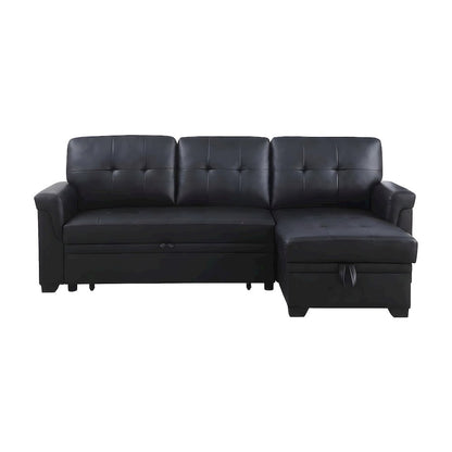 Leather-Upholstered Modern Sectional with Reversible Storage Chaise Sleeper