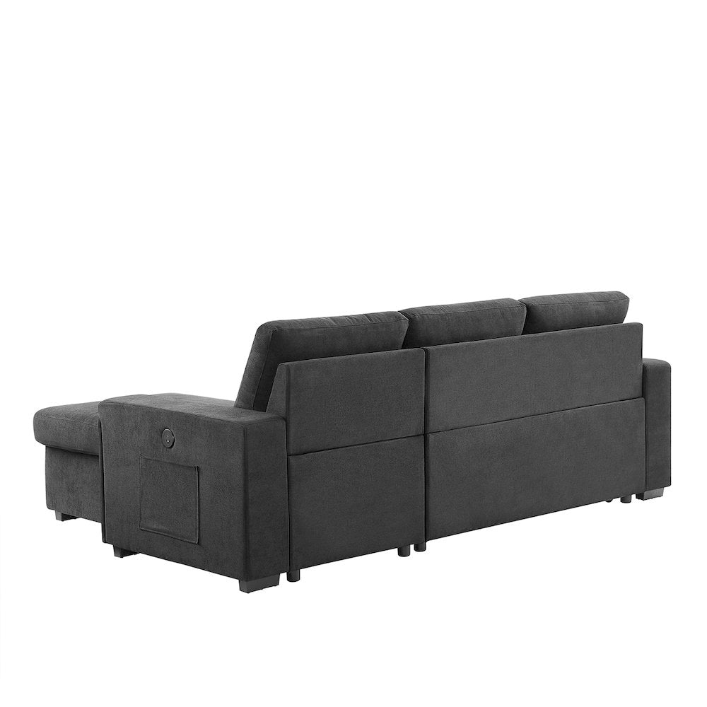 95"W Black Woven Fabric Reversible Sleeper Sectional Sofa with Storage Chaise