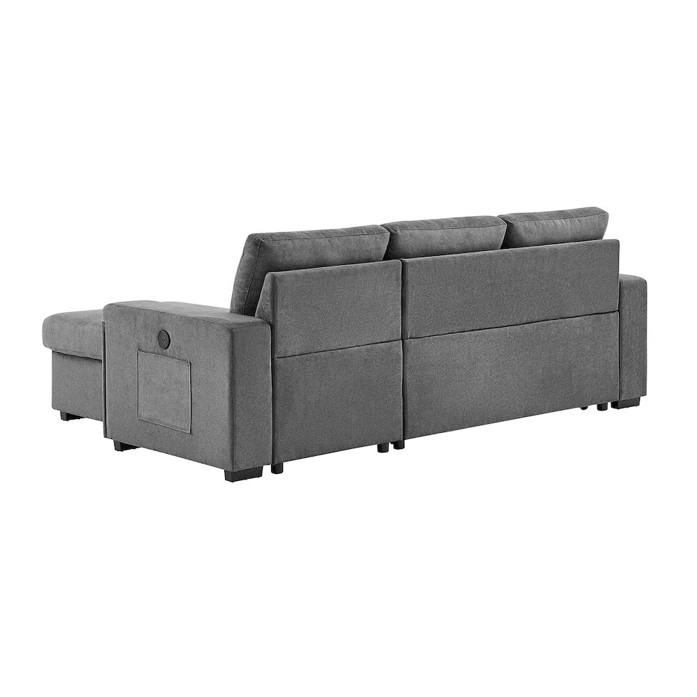 95"W Gray Woven Fabric Reversible Sleeper Sectional Sofa with Storage Chaise