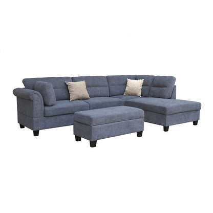 Gray Fabric Sectional Sofa with Right Facing Chaise, Storage Ottoman, 2 Pillows