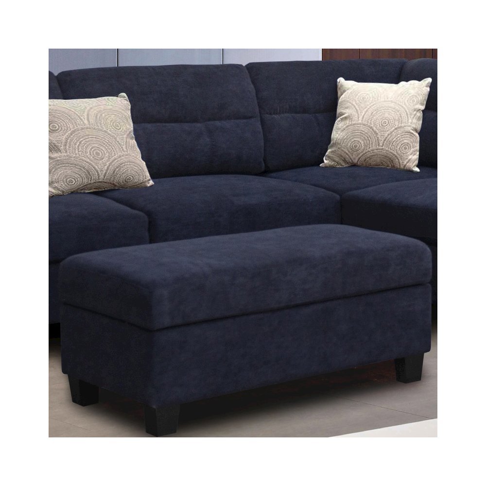 Black Fabric Sectional Sofa with Right Facing Chaise, Storage Ottoman, 2 Pillows