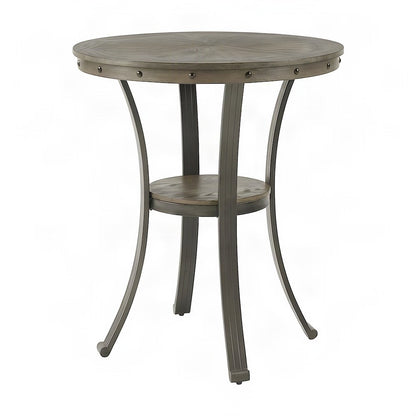 Ash Veneer Bar Table and Swivel Bar Height Stools, Set of 3, Pewter