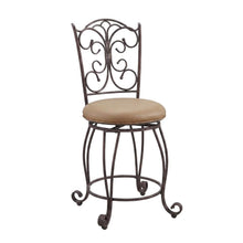 Metal Gathered Back Swivel Counter Stool with Upholstered Seat, Bronze