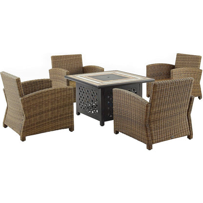 Bradenton 5Pc Outdoor Chair Set W/ Fire Table, Tucson Fire Table & 4 Armchairs