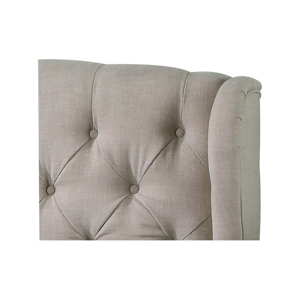 Frances Solid Wood/Fabric Upholstry Cal King Platform Bed - Beige
