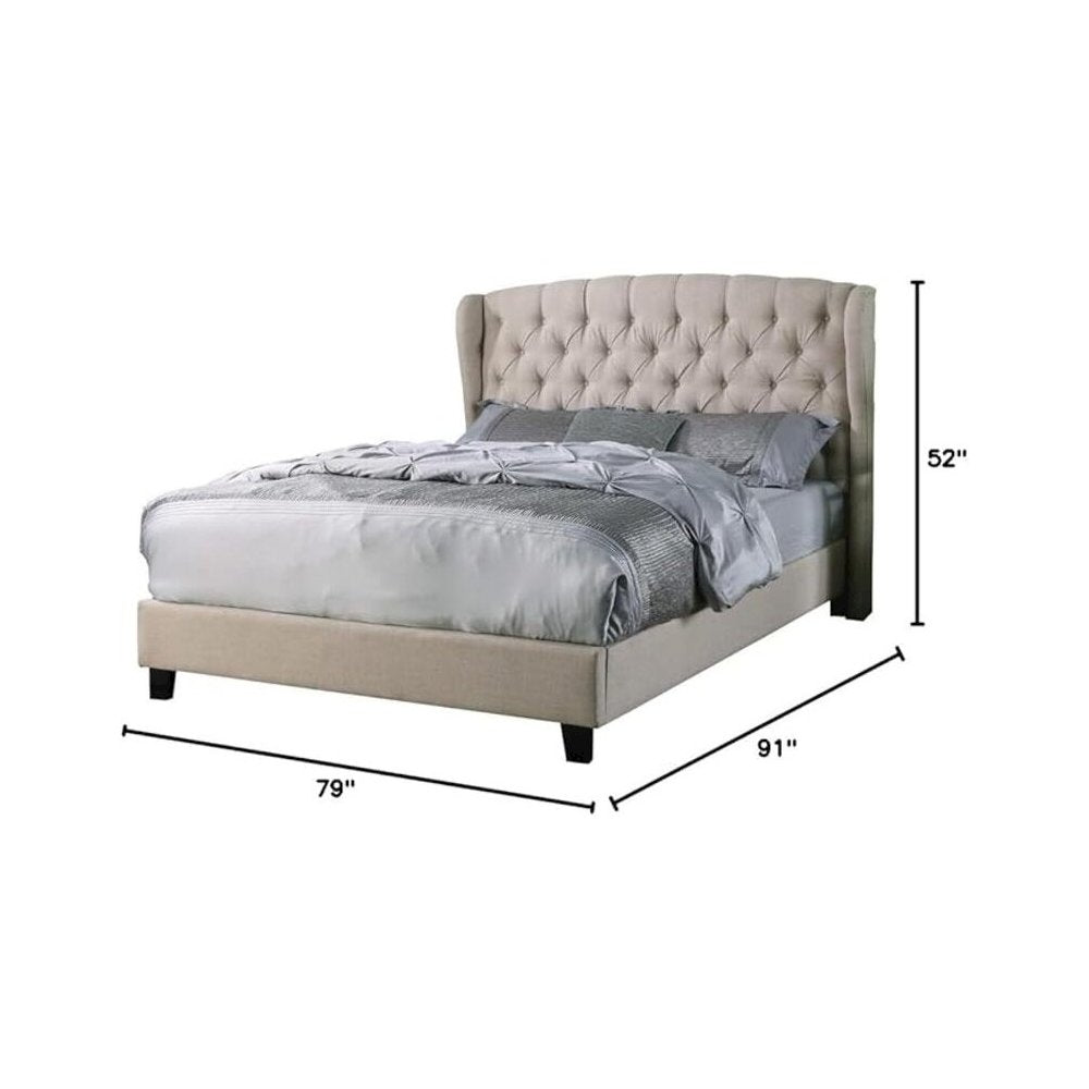 Frances Solid Wood/Fabric Upholstry Cal King Platform Bed - Beige