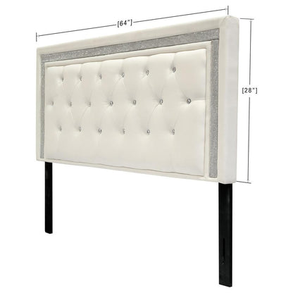 Best Master Faux Leather Full/Queen Headboard Tufted Crystal Rhinestone in White