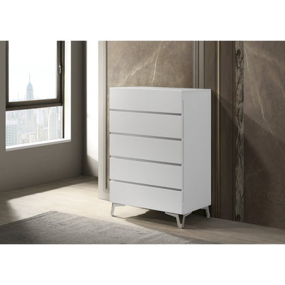 46.5" High 5-Drawer Chest, Gloss Finish, Silver Accent Trim, Modern