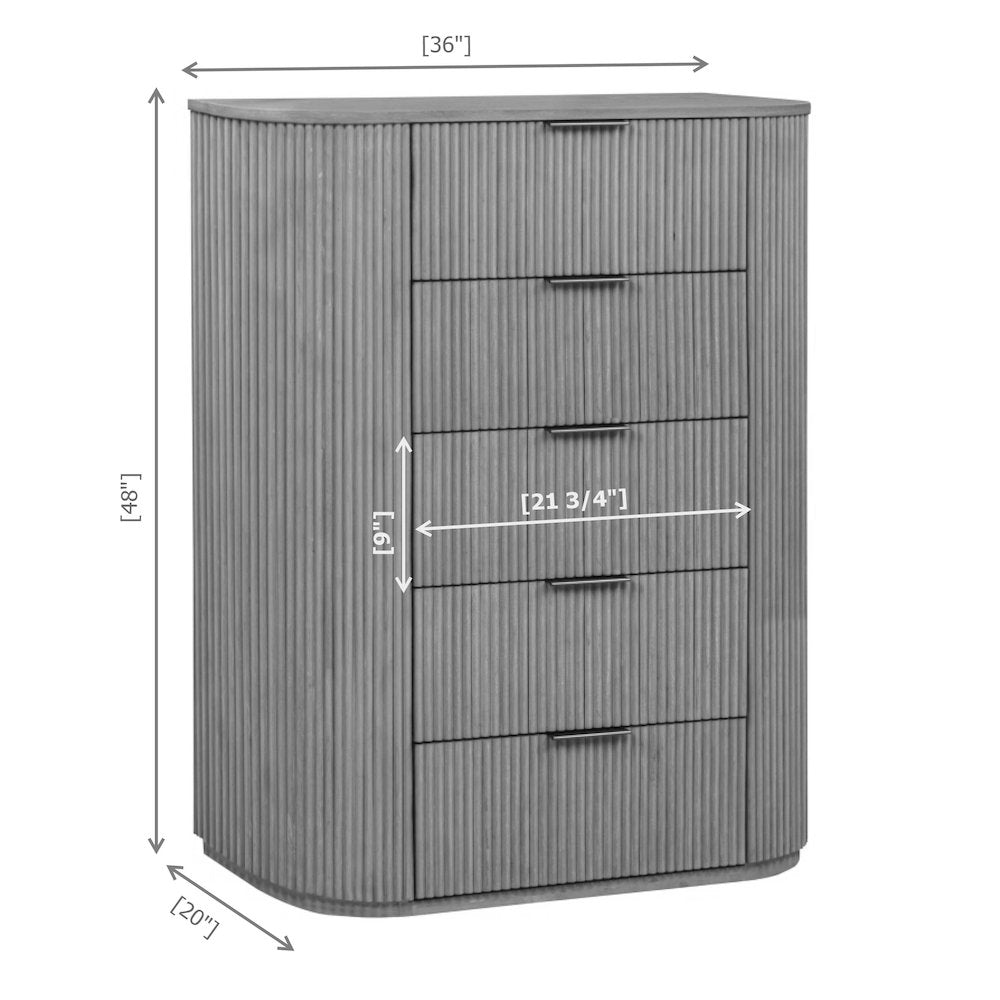 48" High 5-Drawer Standing Chest Modern Fluted Tallboy Dresser