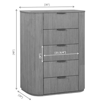 48" High 5-Drawer Standing Chest Modern Fluted Tallboy Dresser