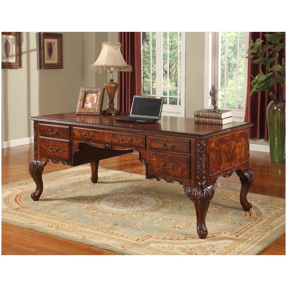 Best Master CDExecutive 72" Wood Office Desk With Hand Carved Designs in Cherry
