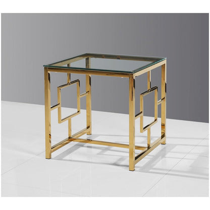 Best Master Stainless Steel and Glass End Table in Clear/Gold Base
