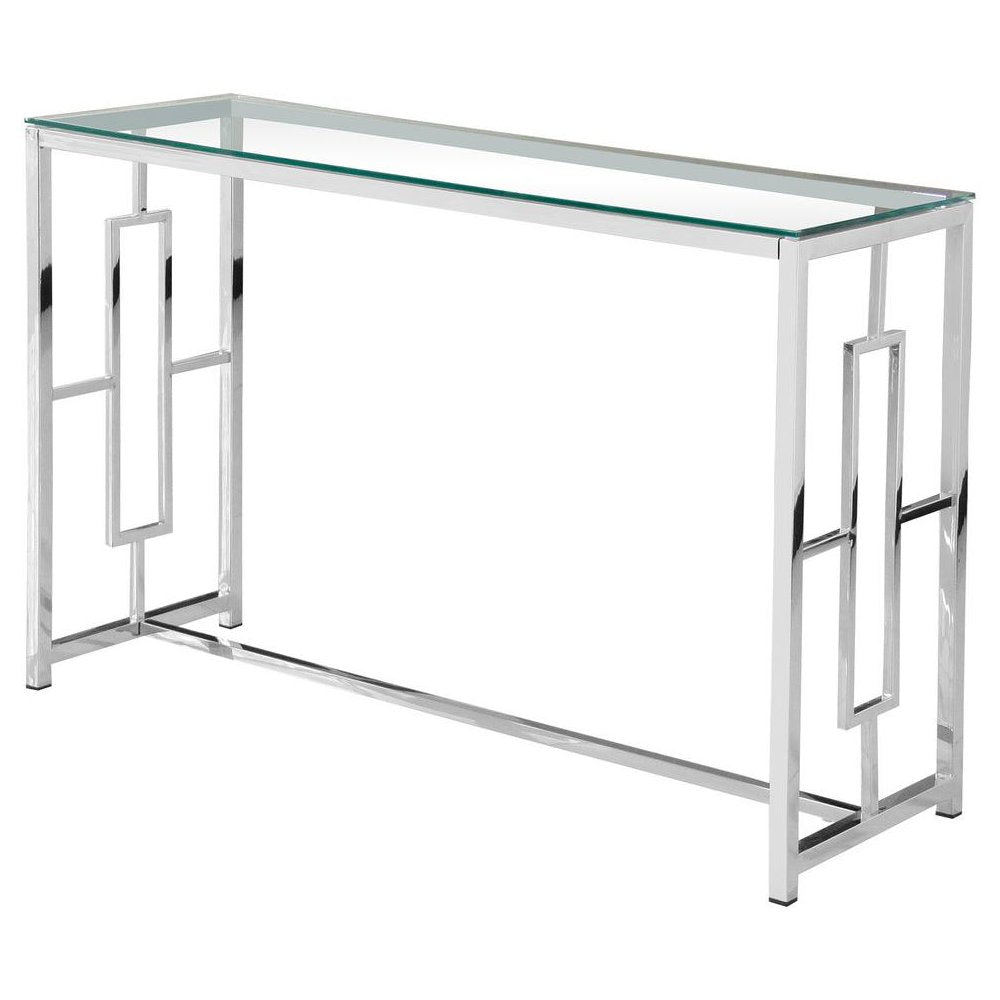 Best Master Stainless Steel and Glass Console Table in Silver Base/Clear