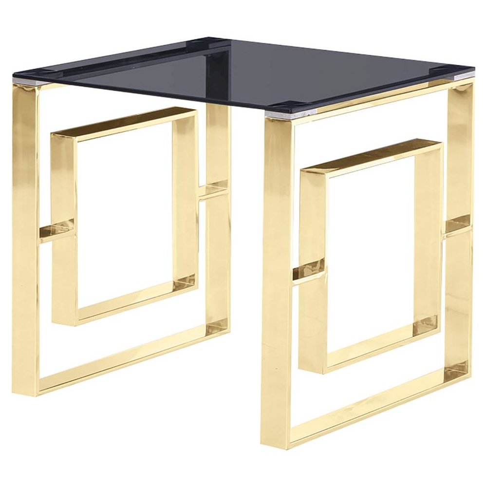 Best Master Mallory Stainless Steel and Smoked Glass End Table in Gold