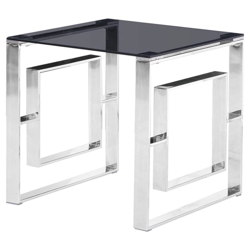 Best Master Mallory Stainless Steel and Smoked Glass End Table in Silver