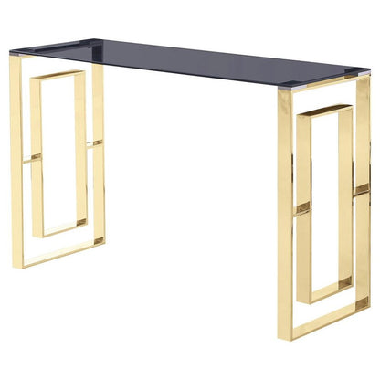 Best Master Mallory Stainless Steel and Smoked Glass Console Table in Gold