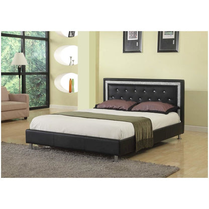 Best Master Faux Leather Queen Platform Bed with Crystal Tufted Buttons in Black
