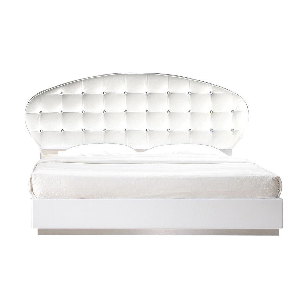 Best Master France Faux Leather Eastern King Platform Bed in White High Gloss