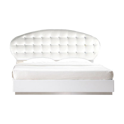Best Master France Faux Leather Eastern King Platform Bed in White High Gloss