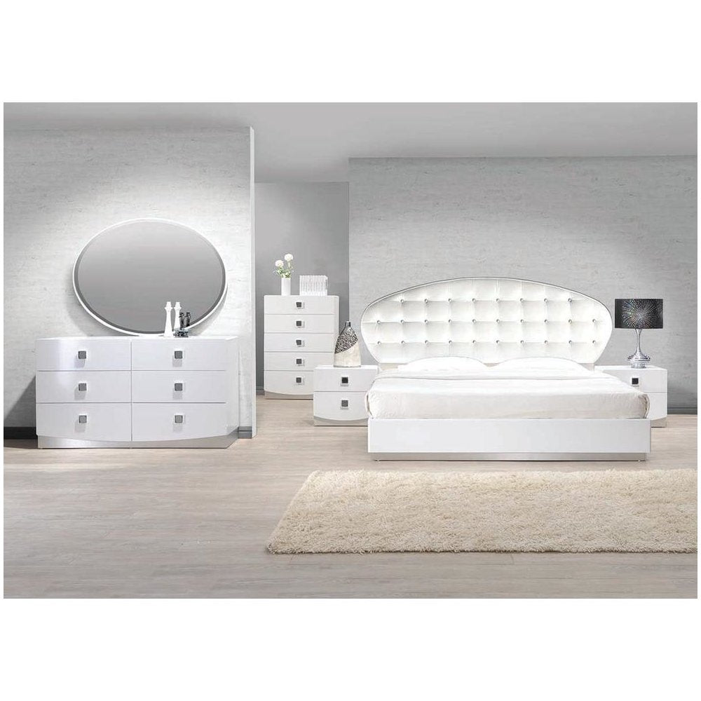 Best Master France Faux Leather Eastern King Platform Bed in White High Gloss